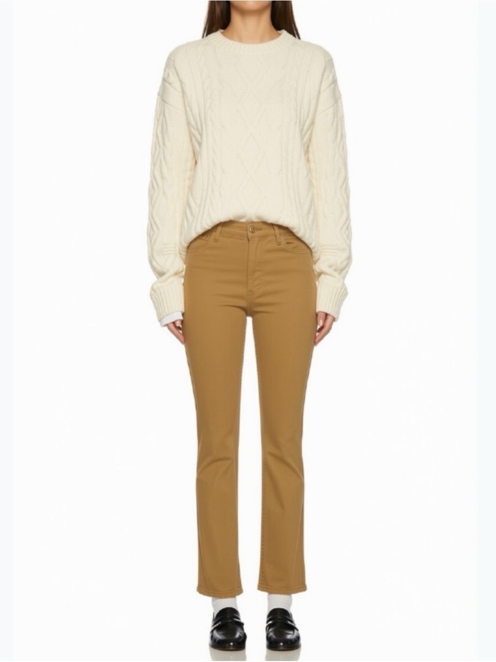 MOTHER Women’s Prairie Sand / Gold Khaki Ankle Crop Flare Jeans Raw Hem